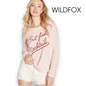 Wildfox But First Cocktails Pullover Sweater Sweatshirt XXL 2XL Pink Knit Top